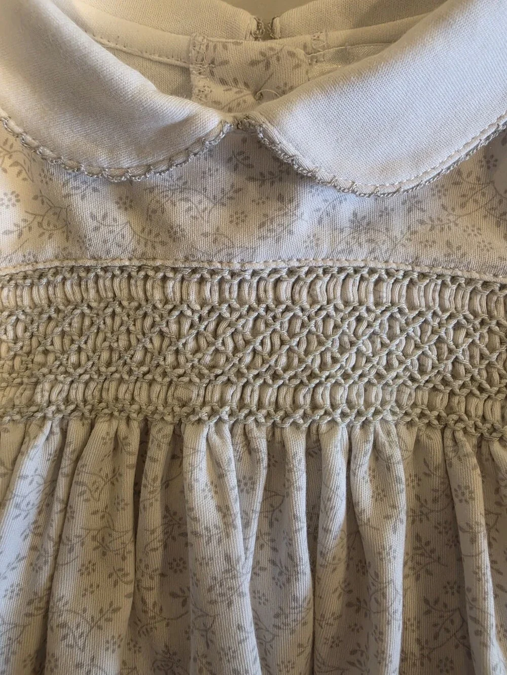 Cuclie Baby White/Gray Smocked Dress with Floral Print